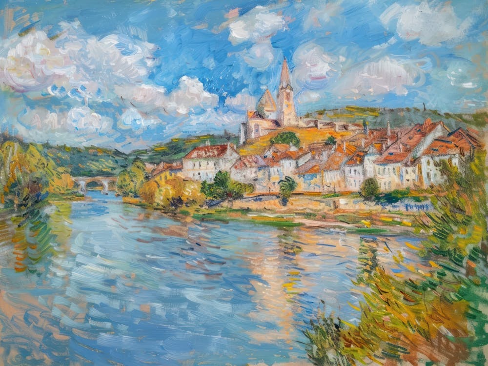 Lakeside Village Tapestry Painting Inspired By Paul Cezanne