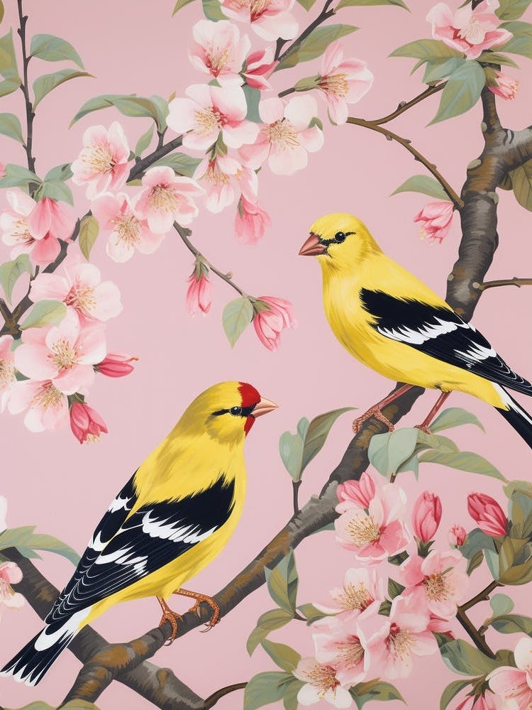 Vintage Japanese Inspired Bird Print American Goldfinch 4