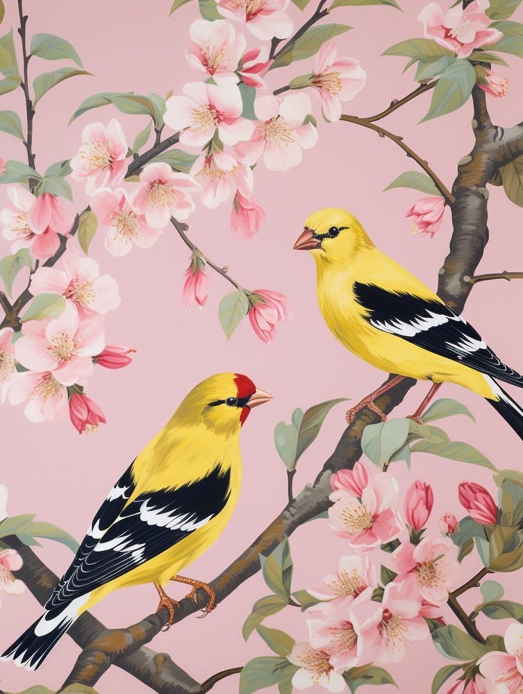 Vintage Japanese Inspired Bird Print American Goldfinch 4