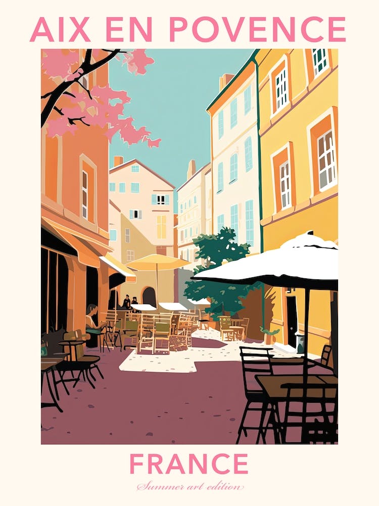 Aix En Povence, France, Flat Pastels Tones Illustration 1 Poster