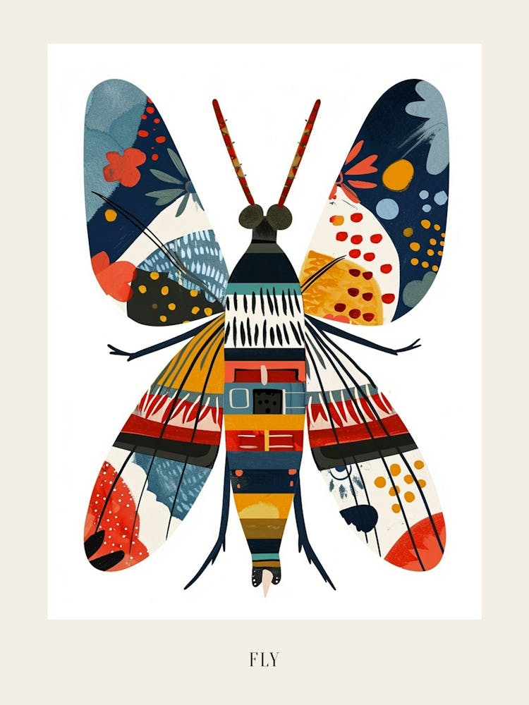 Farbenfrohe Insektenillustration Fliege 1 Poster