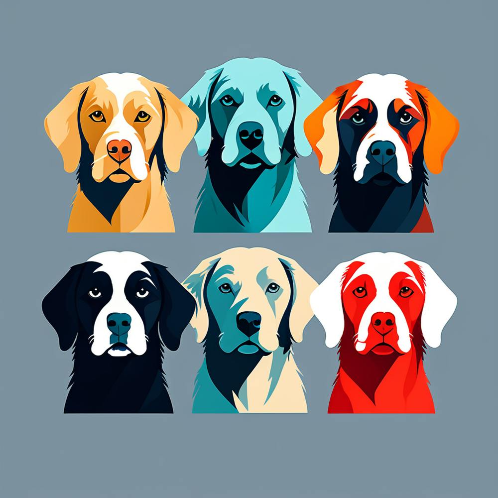 Dogs In colors, colorful dog illustration, dog portrait, animal illustration, digital art, pet art, dog artwork, dog drawing, dog painting, dog wallpaper, dog background, dog lover gift, dog décor, dog poster, dog print, pet, dog, vector art, dog art, six dogs