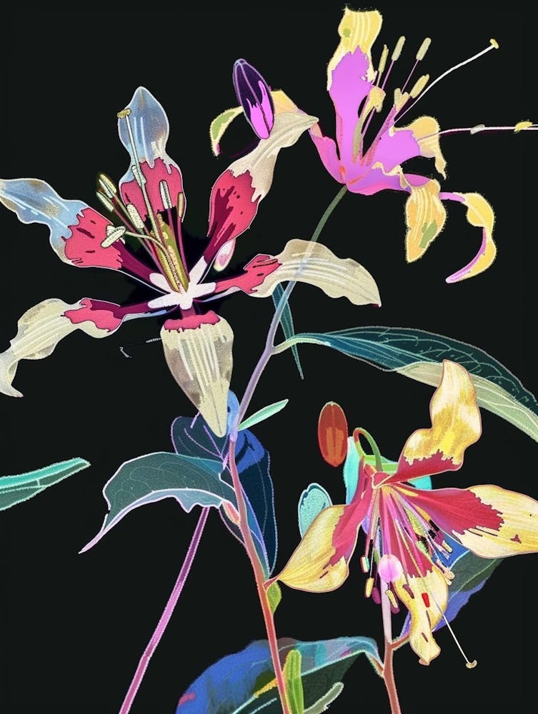 Neon Flowers On Black Columbine 4