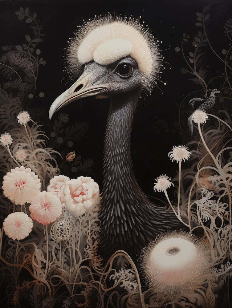 Dark And Moody Botanical Ostrich