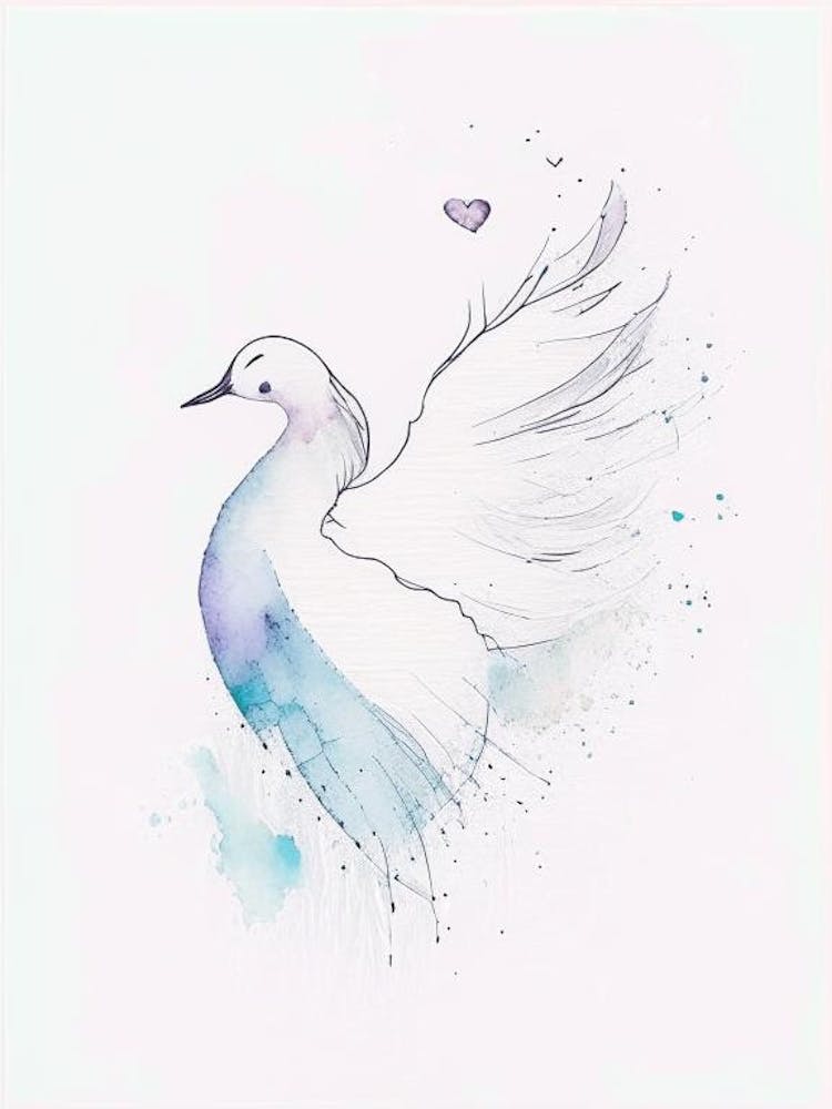 Dove And Heart Symbol Minimal Watercolour
