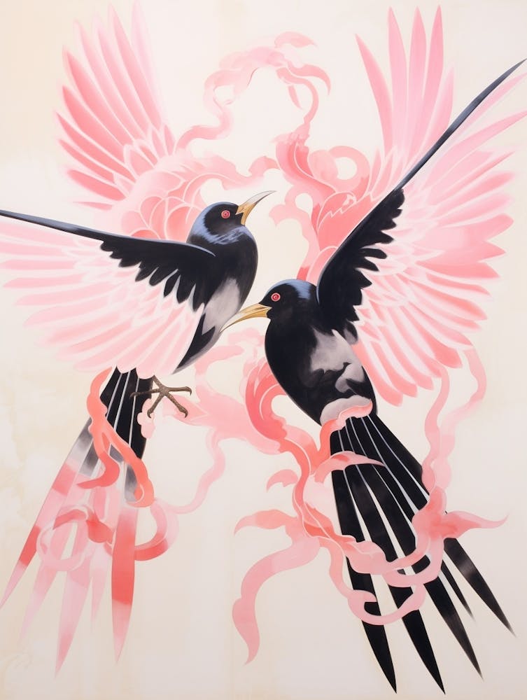 Peinture d'Oiseau Éthéré Rose Pie 2