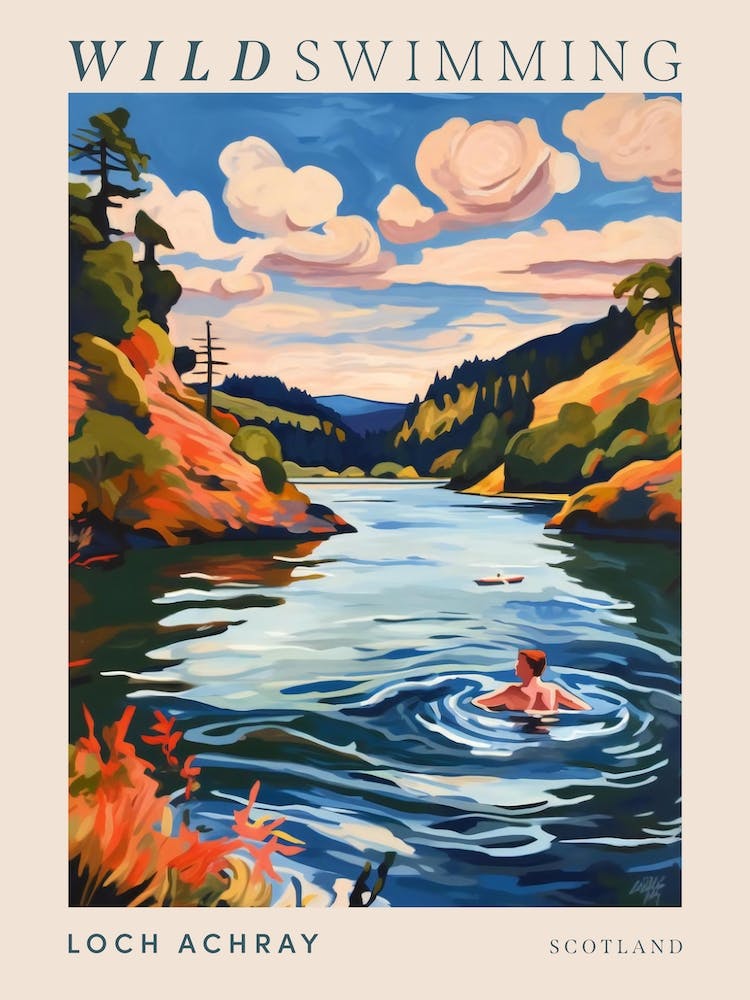 Wild Swimming At Loch Achray Scotland 4 Poster