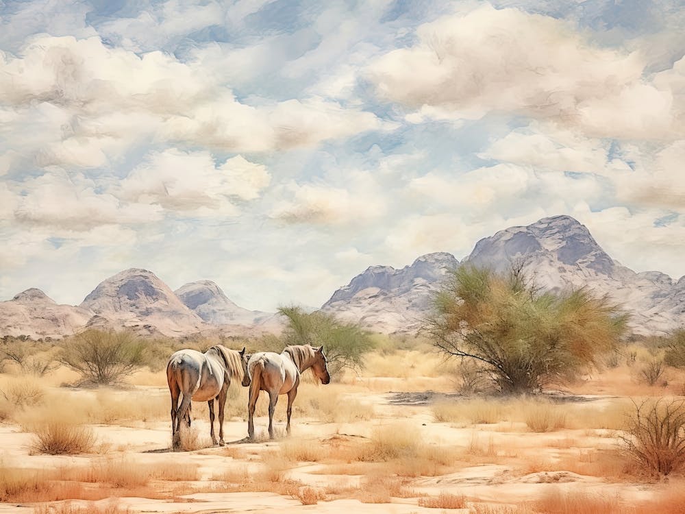 Horses Painting In Namibrand Nature Reserve, Namibia, Landscape 1