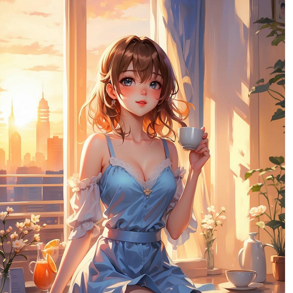 Cute Girl With Cup Of Coffee