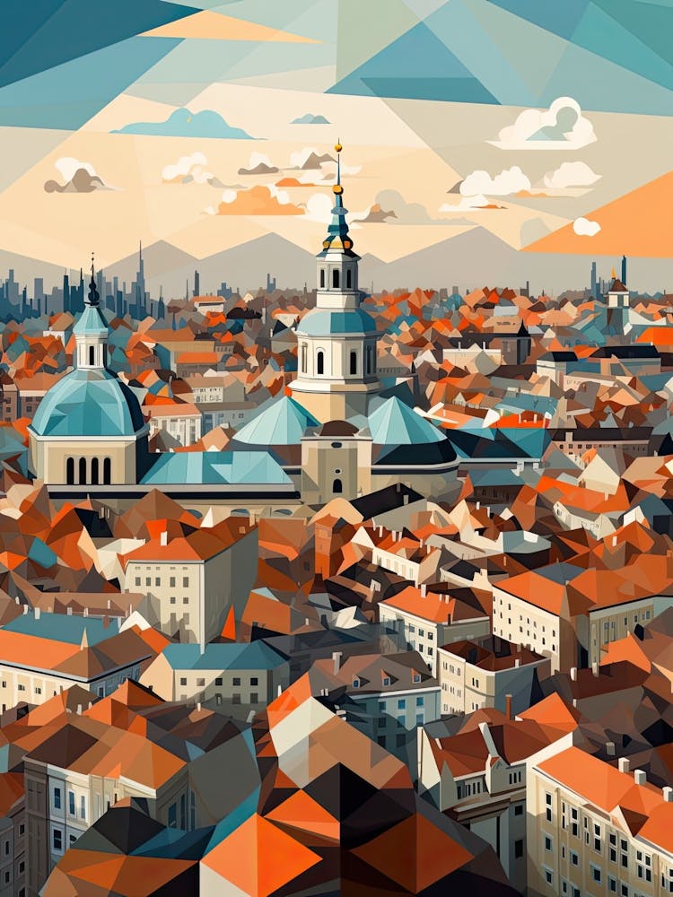 Munich, Germany, Geometric Illustration 1
