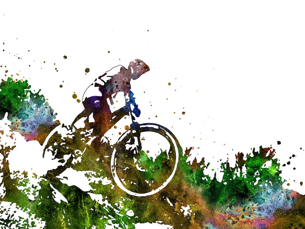 Watercolor Mountain Biker Mountain Biking