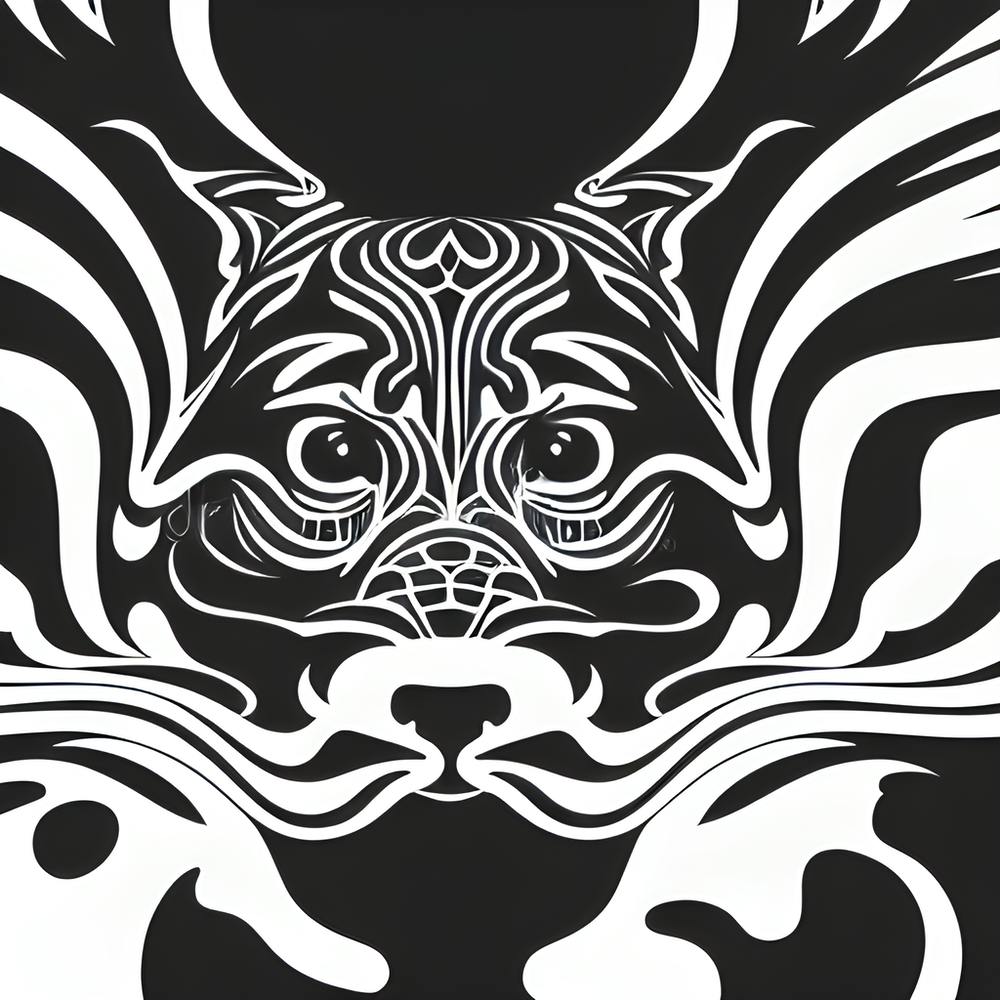 Print Of Racadogephantlion On Paper With Random Curvy Lines Black And White Still Digital art