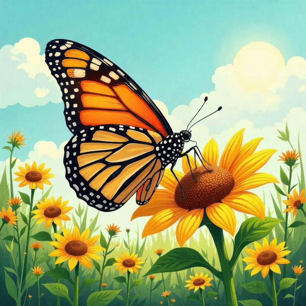 Monarch Butterfly On Sunflowers