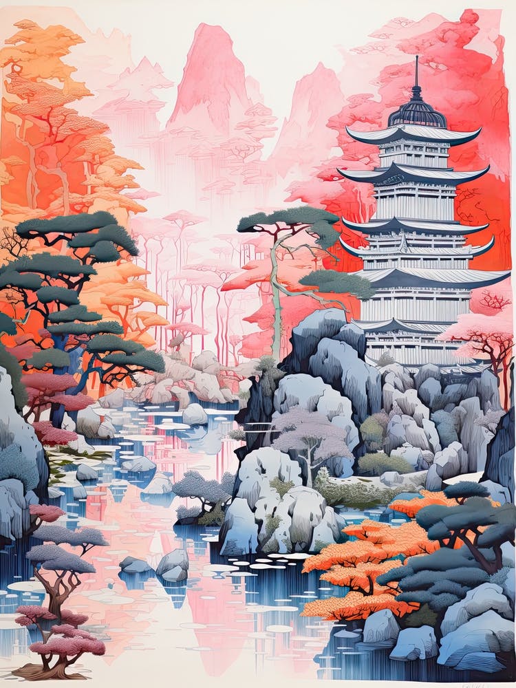 Portland Japanese Gardens Abstract Riso Style 2