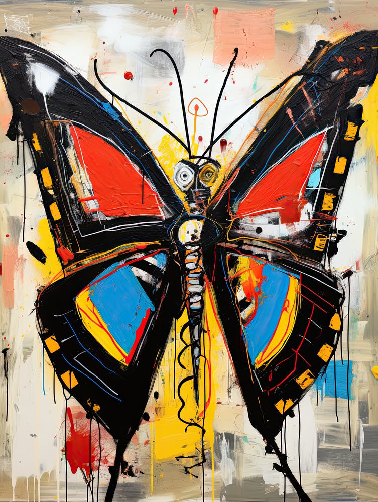 Butterfly red&blue in Basquiat's Style