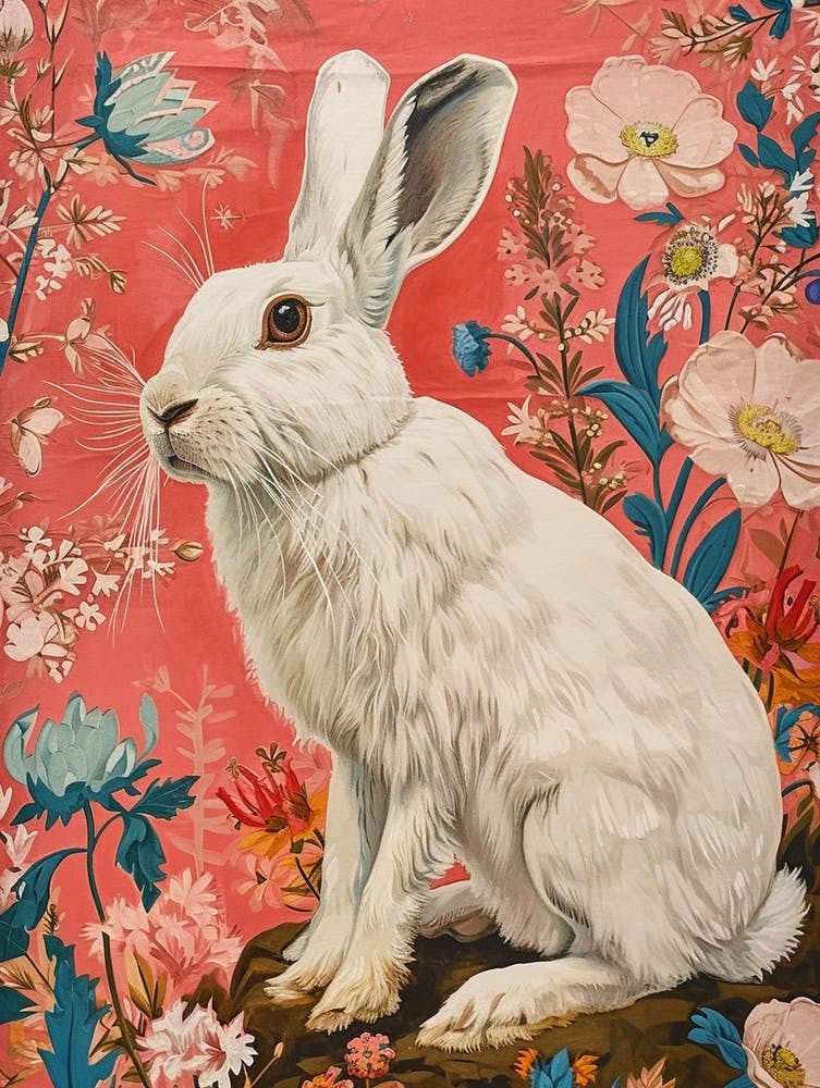 Floral Animal Painting Arctic Hare 2