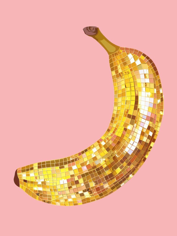 Disco Ball Banana Pink Art Disco Poster Trendy Aesthetic Art Food Kitchen