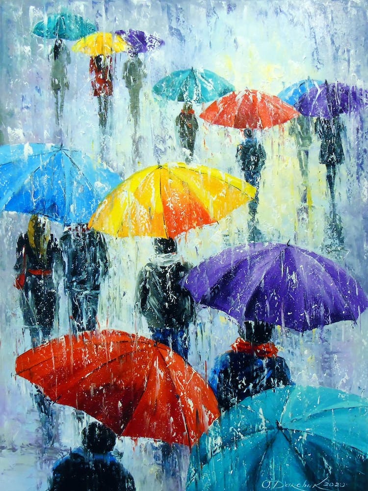 Rain and colorful umbrellas