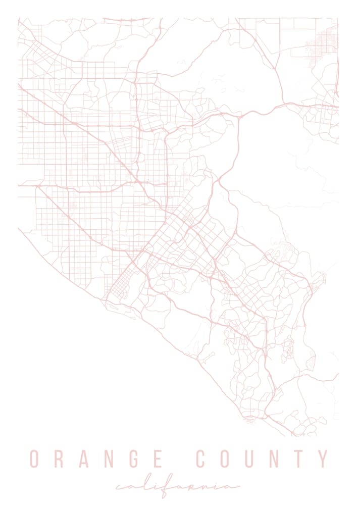 Orange County California Light Pink Minimal Street Map