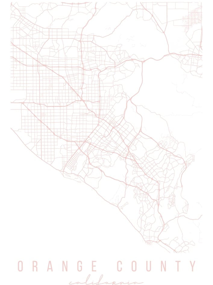 Orange County California Light Pink Minimal Street Map