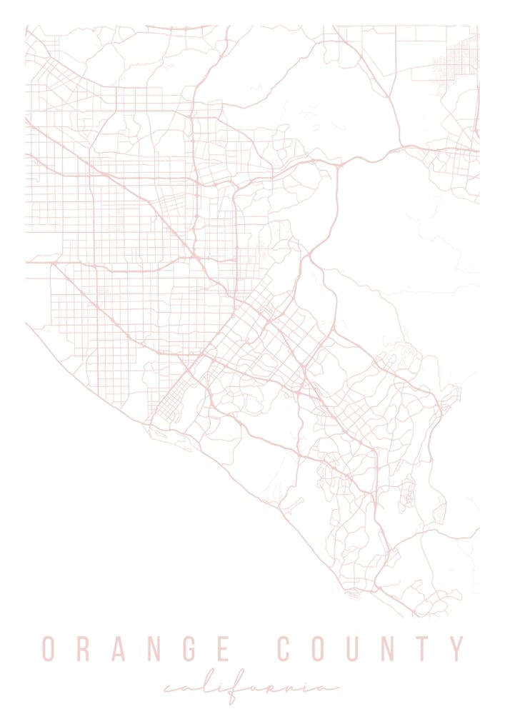 Orange County California Light Pink Minimal Street Map