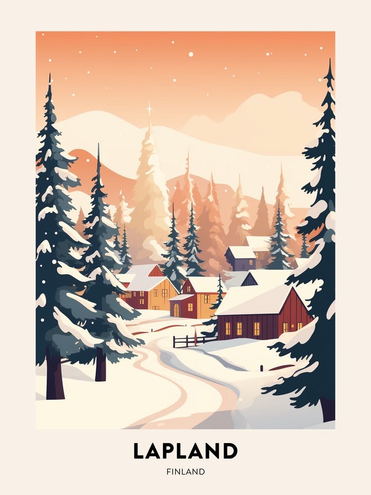 Vintage Winter Travel Poster Lapland Finland 4
