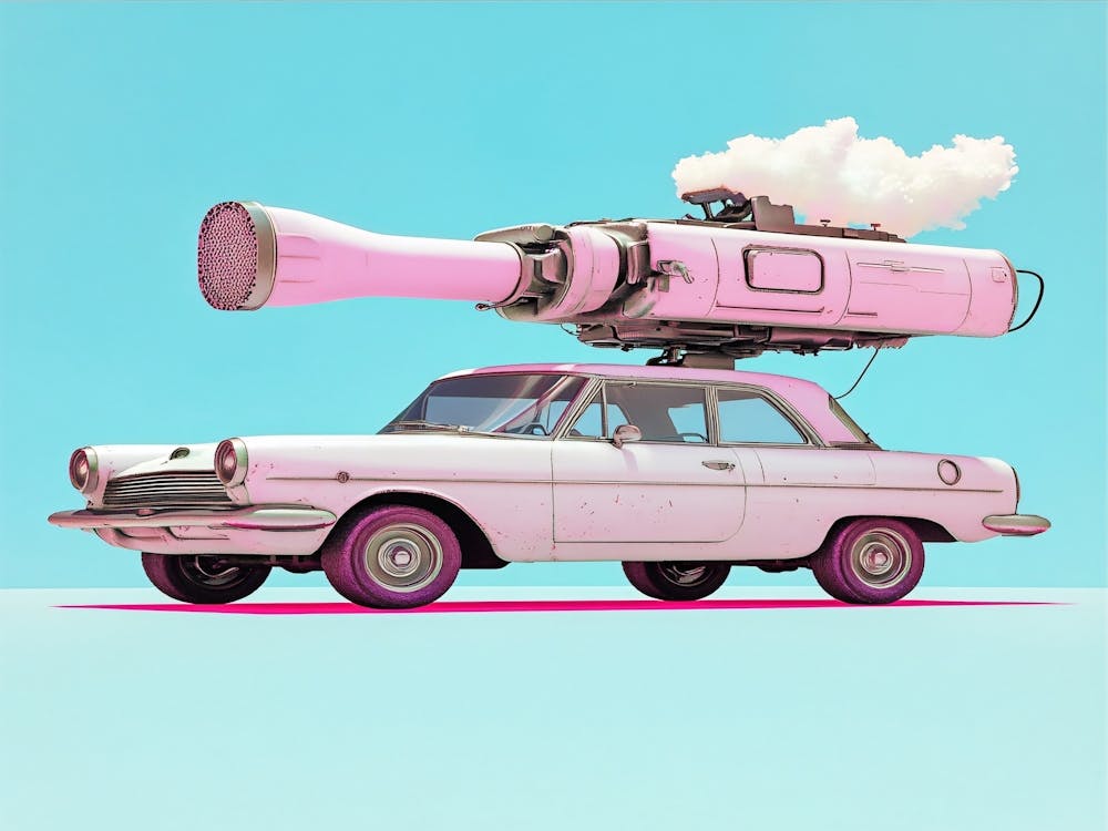 Vintage Car With A Cartoon Laser Gun