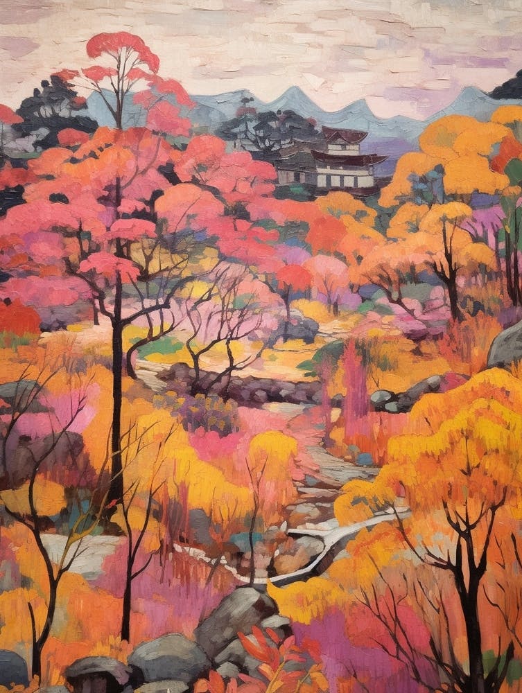 Autumn Gardens Painting Koraku En Japan 4