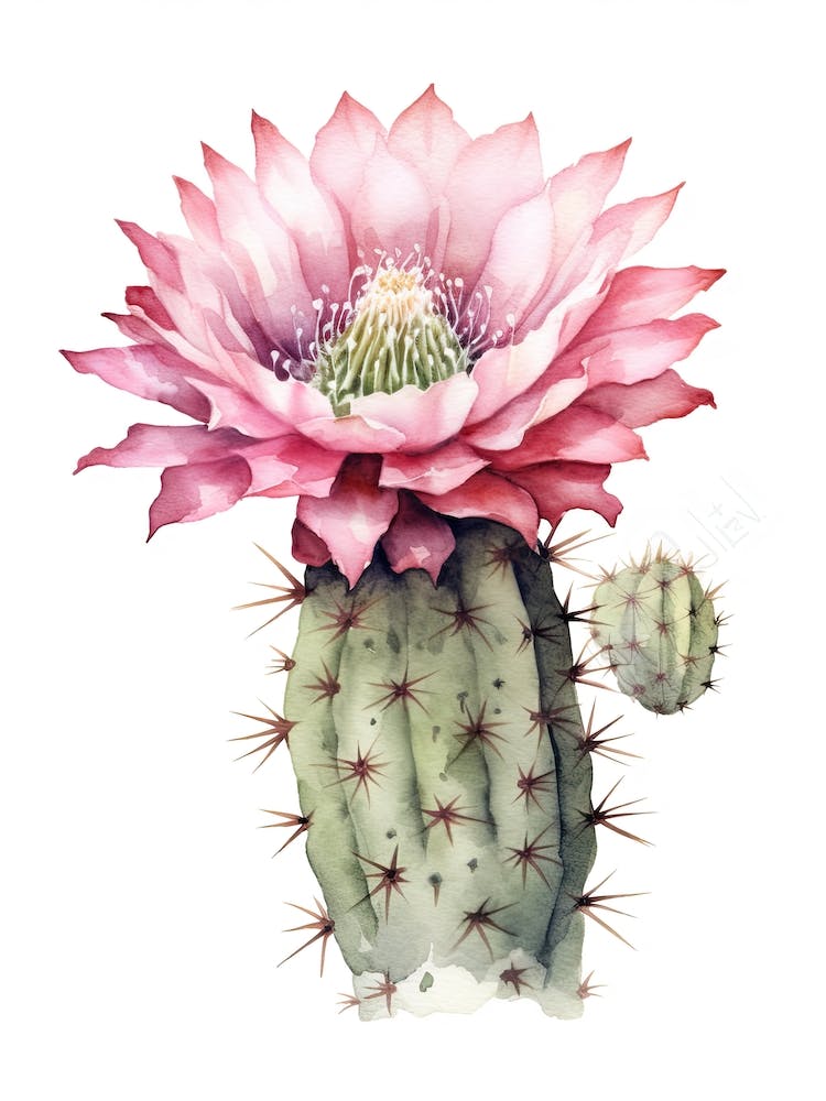 Gymnocalycium Cactus Watercolour Drawing 4