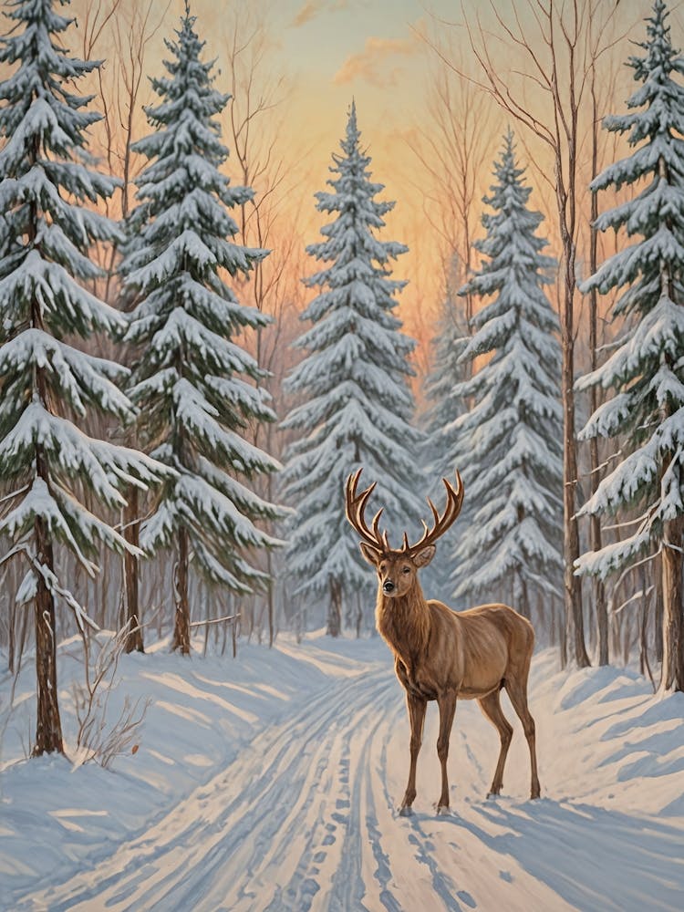 Winter Deer In The Snow