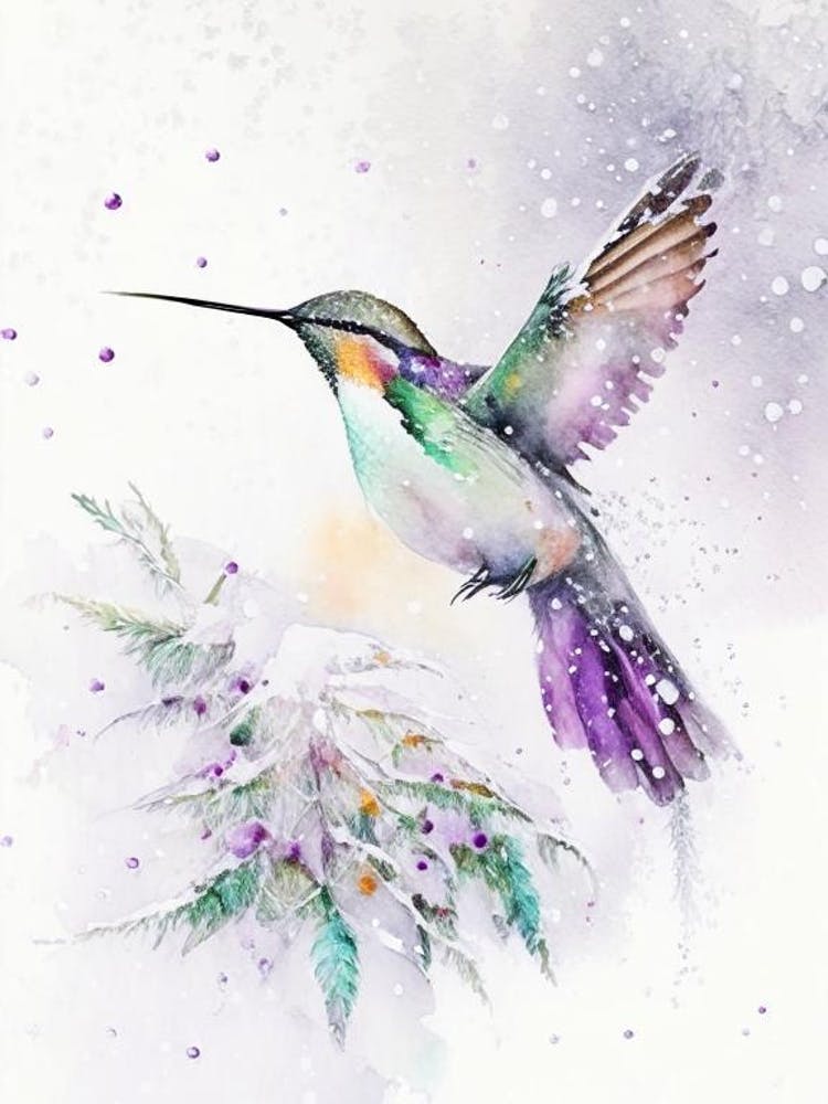 Hummingbird In Snowfall Cute Neon 1