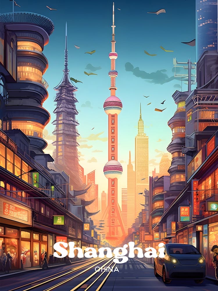Shanghai China 1 Affiche de Voyage 3 4 Redimensionner