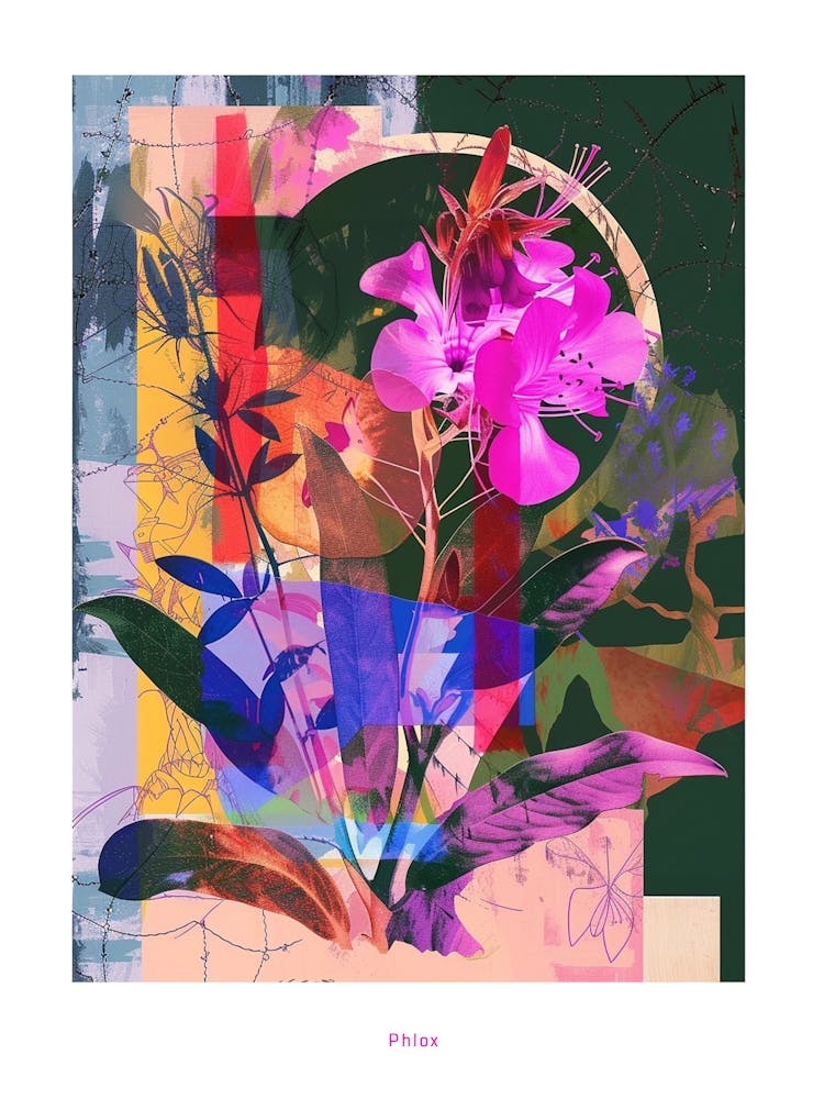 Phlox 4 Neon Blumen Collage Poster