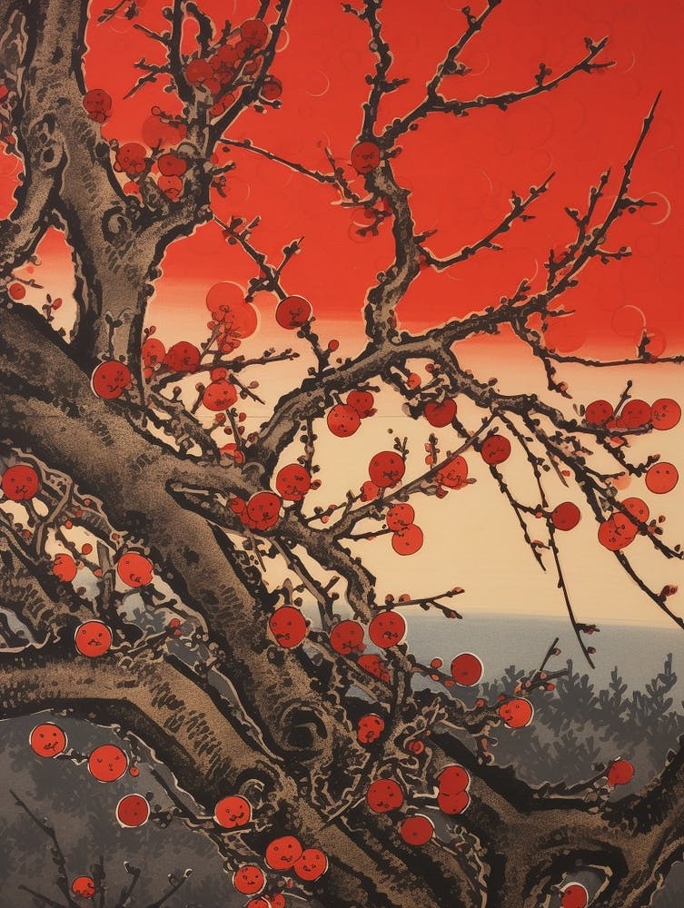 Ume Japanese Plum 1 Vintage Botanical Woodblock