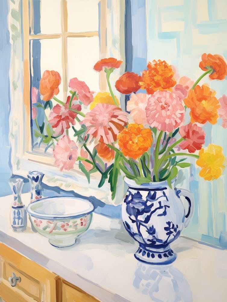 A Vase With Marigold, Flower Bouquet 3