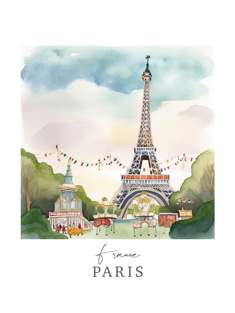 France, Paris Storybook 1 Travel Poster Watercolour