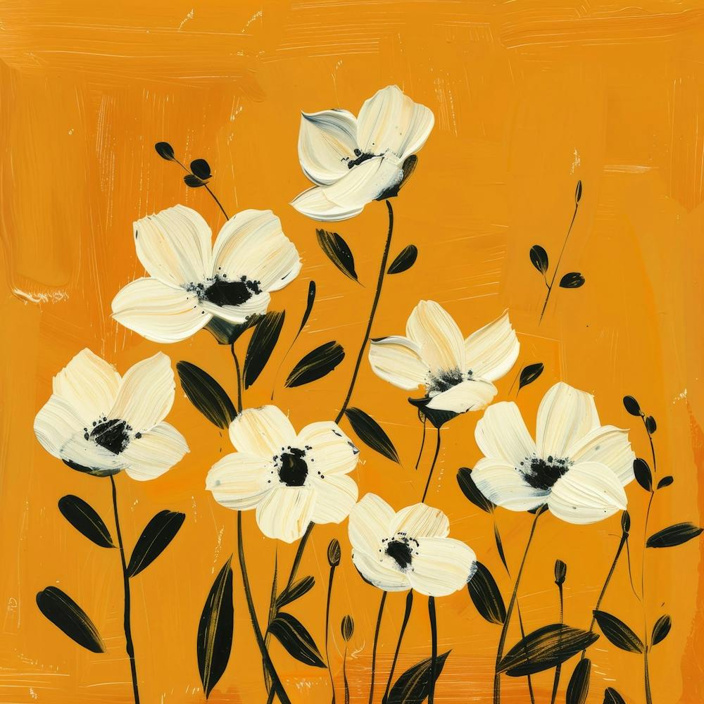 White Flowers On Orange