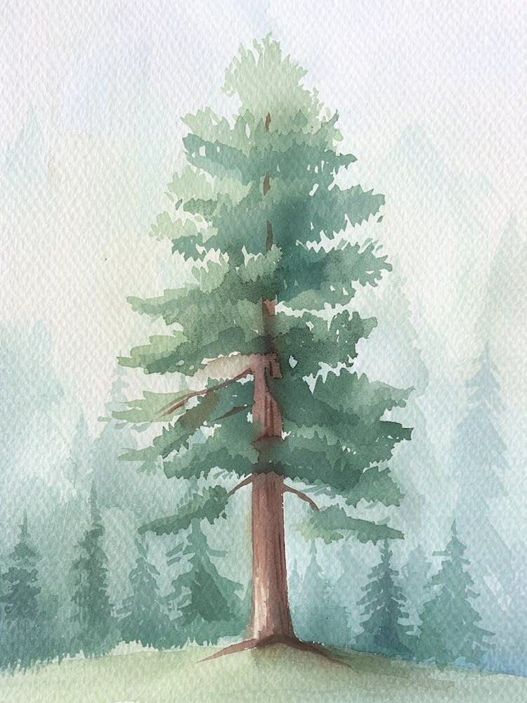 Redwood Tree Atmospheric Watercolour Painting 4