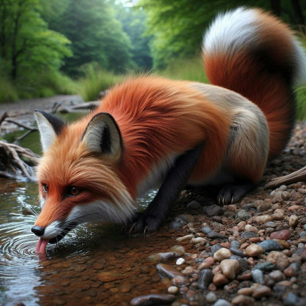 Red Fox Drinking Water
