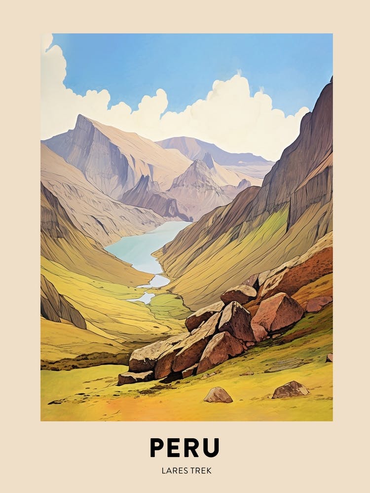 Lares Trek Peru 3 Vintage Hiking Travel Poster