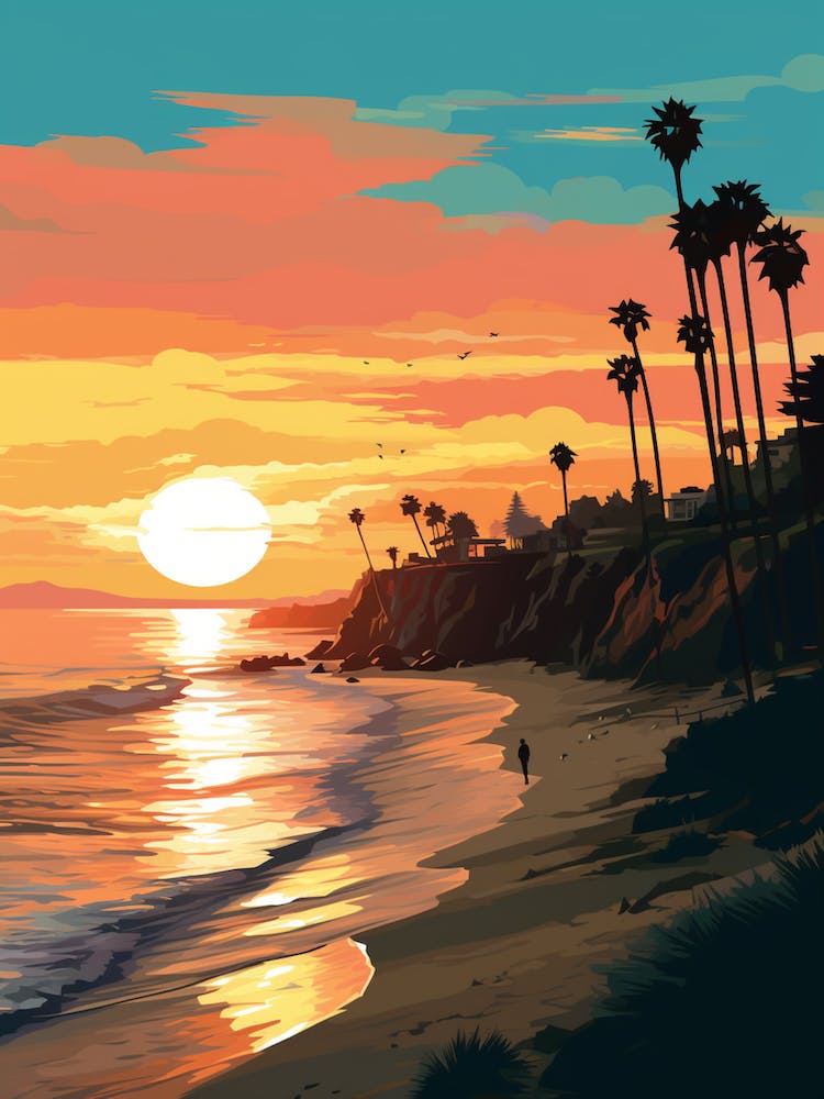 Malibu Beach California At Sunset, Vibrant Painting 2