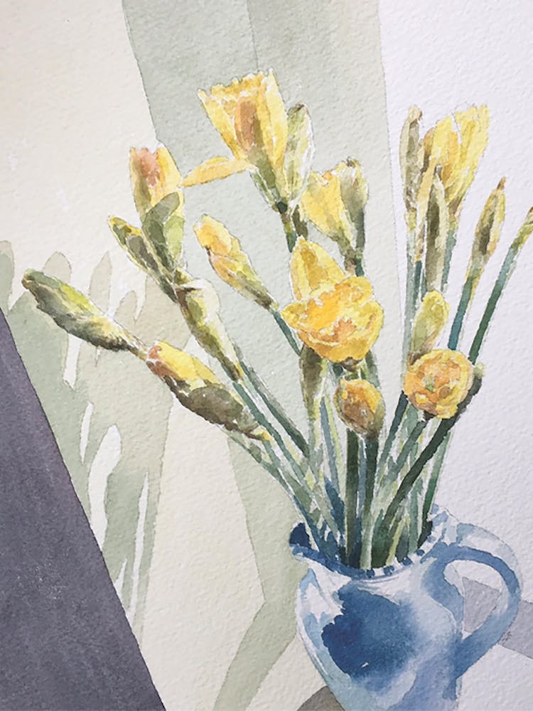 Daffodils In Blue Vase