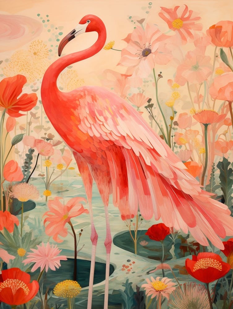 Grand Flamant Rose 2 - Peinture d'Oiseau Détaillée