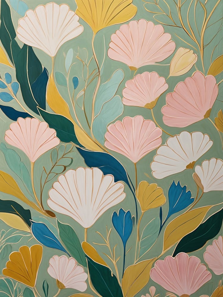 Pastel Abstract Gingko Leaves