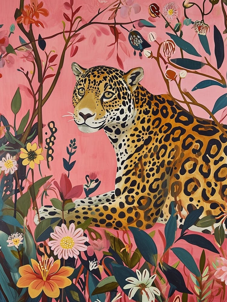 Peinture Animale Florale Jaguar 2