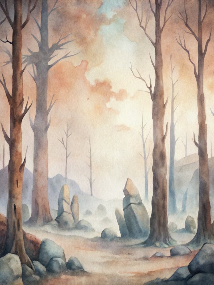 A Minimalist Poster Of Petrified Trees In An Ancie (1)