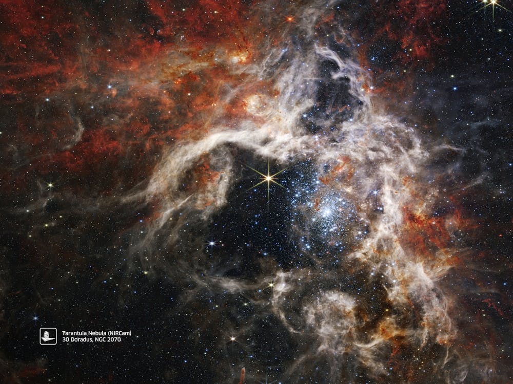JWST Tarantula Nebula, 30 Doradus, NGC 2070 - Emission Nebula in the Large Magellanic Cloud (James Webb/JWST) — space poster, science poster, space photo, space art, jwst picture