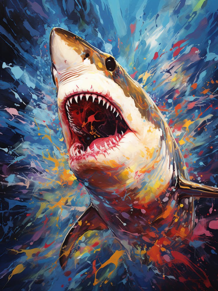 A Great White Shark Vibrant Paint Splash 2