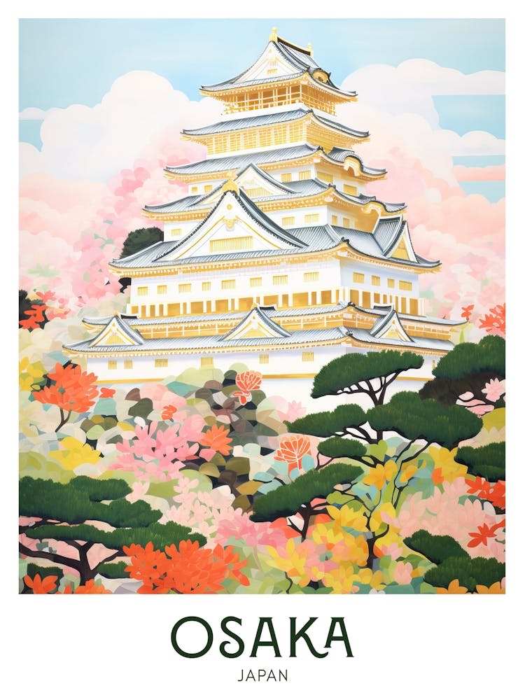 Osaka, Japan Maximalist Travel Poster Vibrant Colour