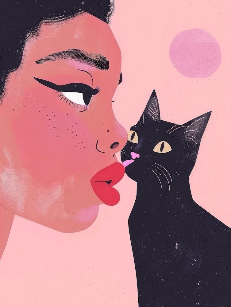 Black Cat Kissing Woman